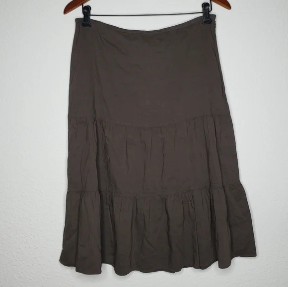 Theory Ellen Linen Blend Tiered Midi Dress Size 4 Brown Neutral Flowy Beachy - Picture 1 of 16
